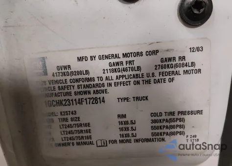 2004 Chevrolet Silverado 2500Hd Lt z USA, uszkodzony, nr VIN 1GCHK23114F172814